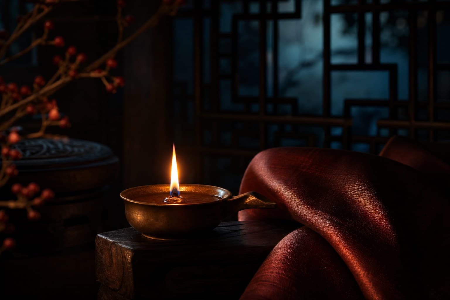 夜中灯火与烛光